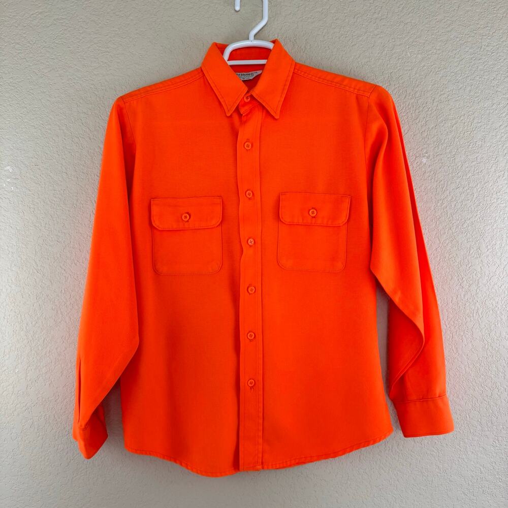 Five Brother Shirt Mens Sz M Hunter Orange Bright Button Front Long Sleeve READ